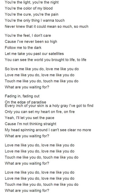 Love me like you do lyrics - Ellie Goulding - Love Me Like You Do (Lyrics)Ellie Goulding - Love Me Like You Do (Lyrics)#EllieGoulding #LoveMeLikeYouDo #lyrics #throwback #nostalgic #lyri...